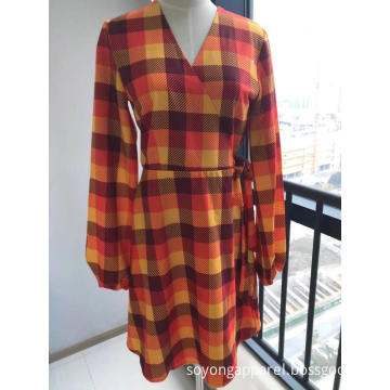 Ladies' Casual Crepe Printed Wrap Dress